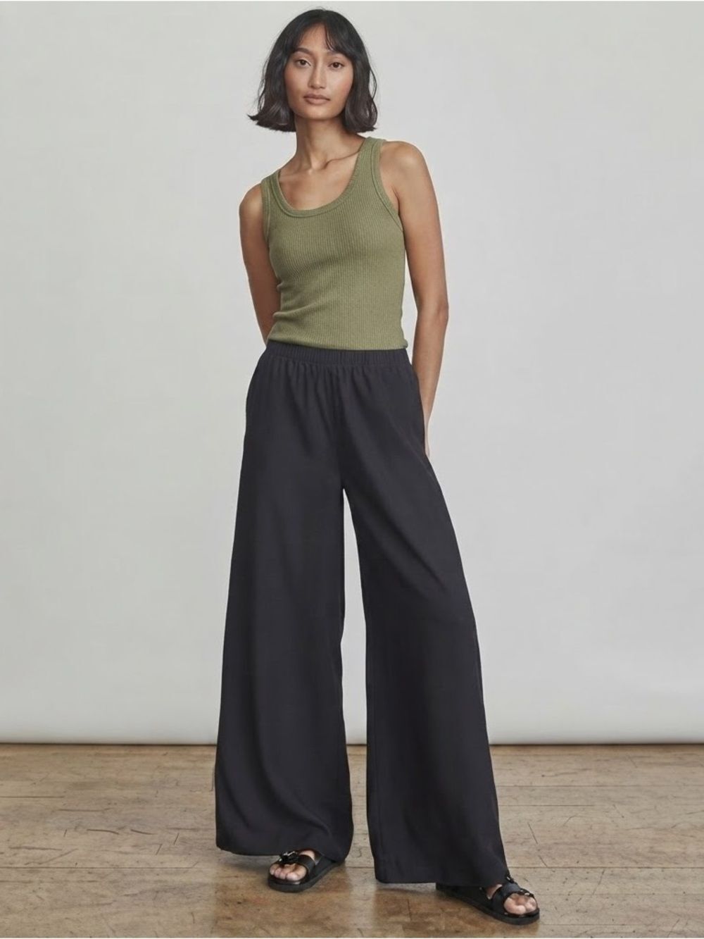 Elizabeth and James Black Wide-Leg Dress Pants Elastic Waist XL Minimal Relaxed